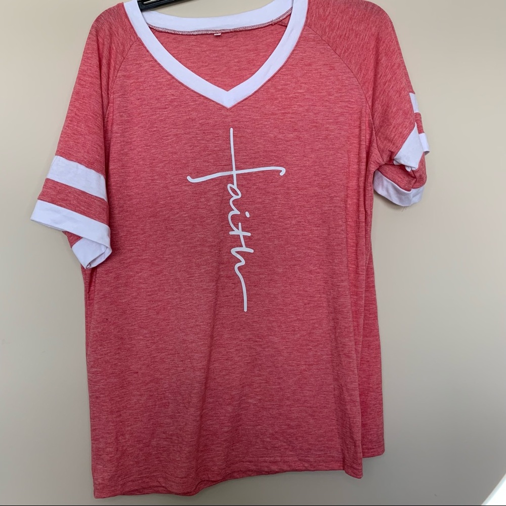 Faith Baseball type Shirt Size XL in Light Red